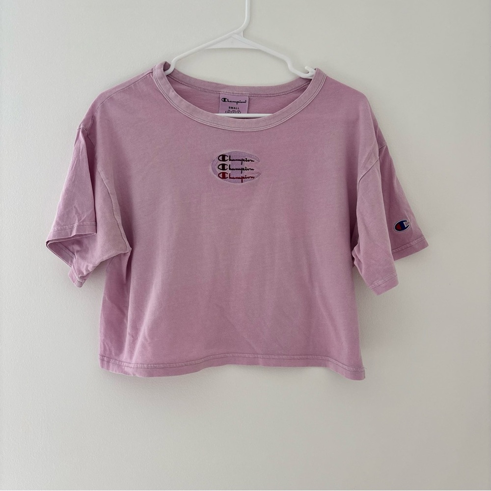 Pink Champion Cropped Logo Tee